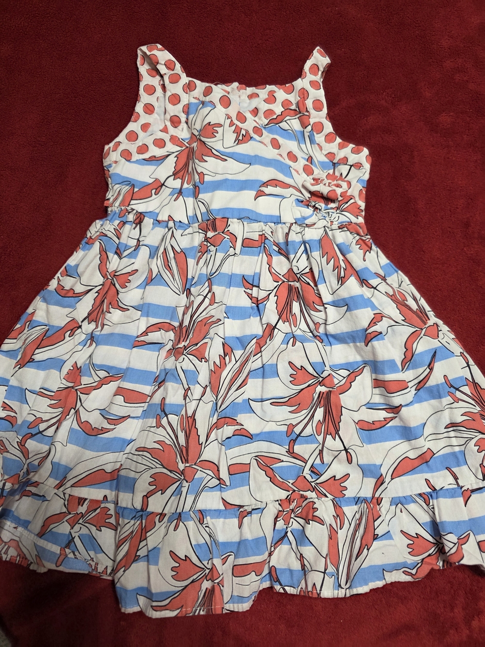 marmellata Coral and Blue Striped Floral Sundress